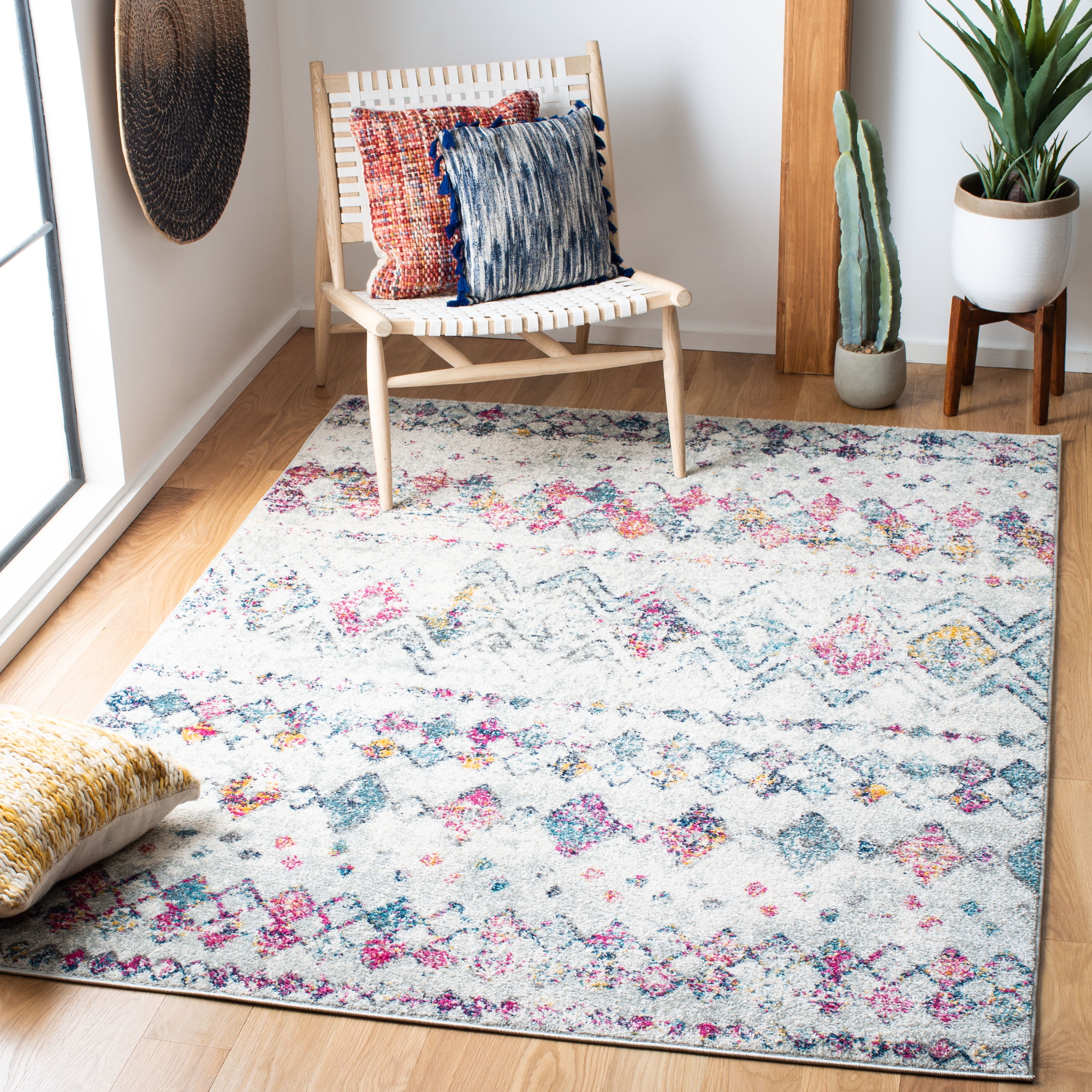 Grey and Purple 4' x 6' Hand-knotted Synthetic Area Rug