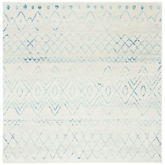 SAFAVIEH Madison Hannah Geometric Area Rug, Ivory/Aqua, 6'7" x 6'7" Square