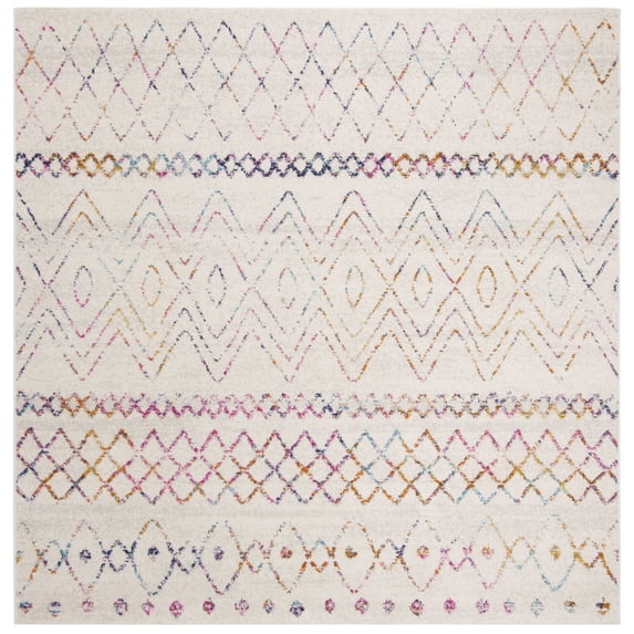 SAFAVIEH Madison Hannah Geometric Area Rug, Ivory/Fuchsia, 9' x 9' Square