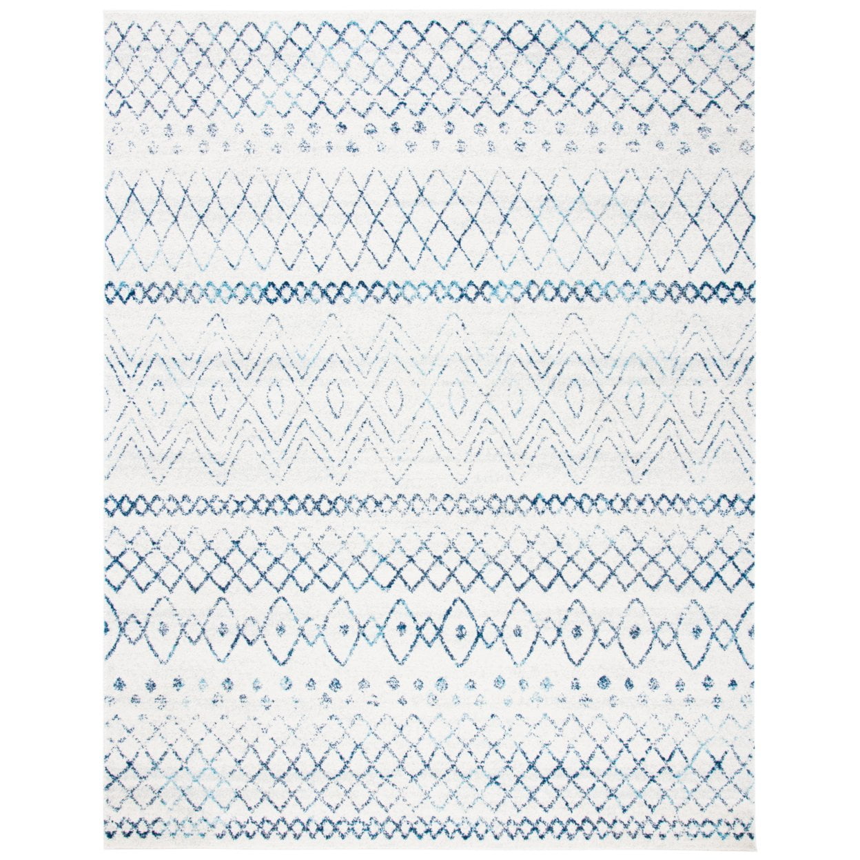 Ivory and Navy Geometric Wool Area Rug, 10' x 14'