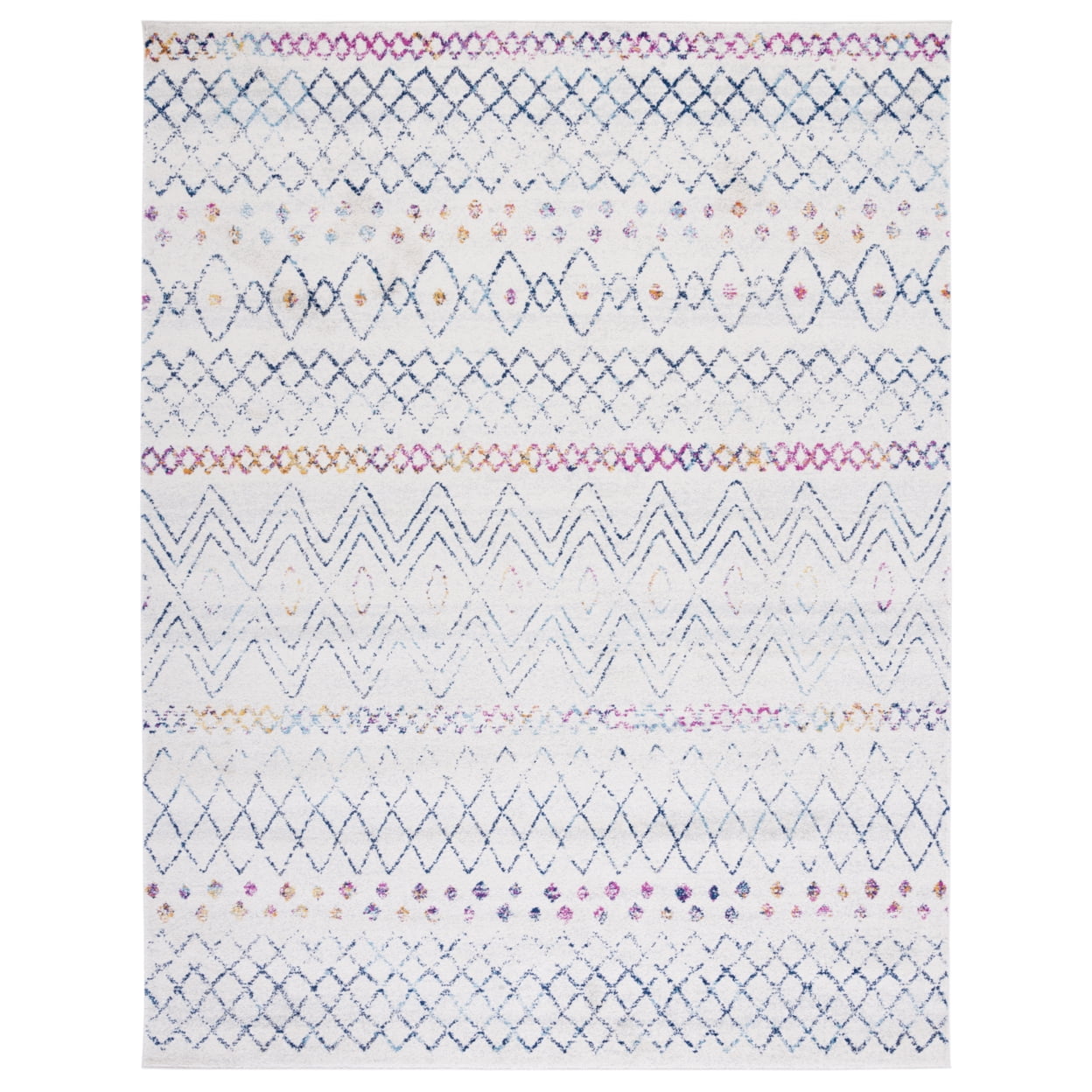 Ivory and Navy Synthetic Square Area Rug, 9' x 9'