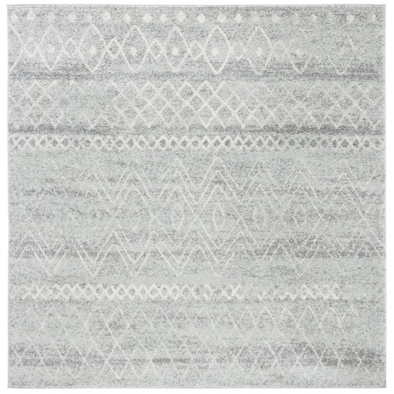 SAFAVIEH Madison Hannah Geometric Area Rug, Silver/Ivory, 5'3" x 5'3" Square