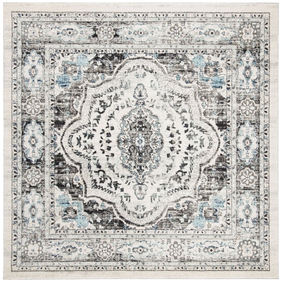 SAFAVIEH Madison Haven Floral Bordered Area Rug, Light Grey/Blue, 6'7" x 6'7" Square