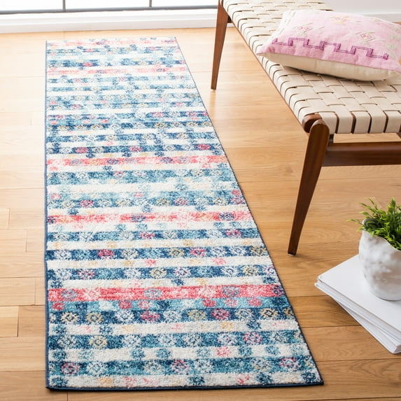 SAFAVIEH Madison Hayden Geometric Runner Rug, Navy/Ivory, 2'3" x 8'