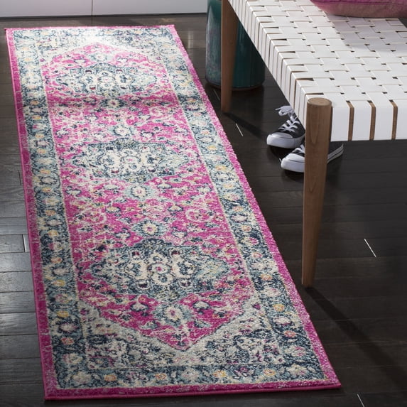 SAFAVIEH Madison Hildred Floral Bordered Runner Rug, Fuchsia/Aqua, 2' x 8'