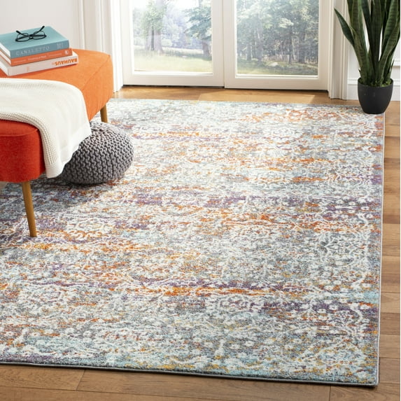 SAFAVIEH Madison Hildred Vintage Damask Area Rug, Light Grey/Light Blue, 5'1" x 7'6"