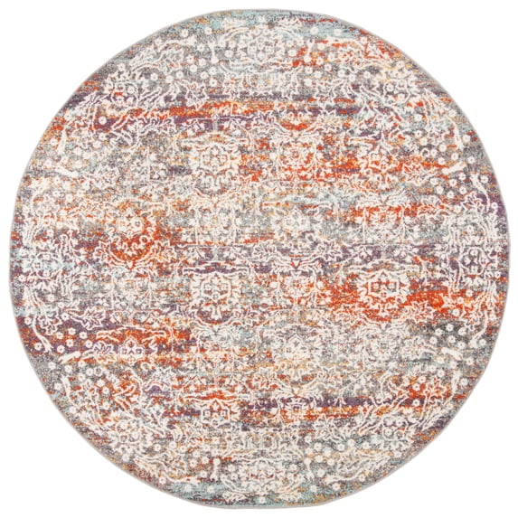 SAFAVIEH Madison Hildred Vintage Damask Area Rug, Light Grey/Light Blue, 6'7" x 6'7" Round
