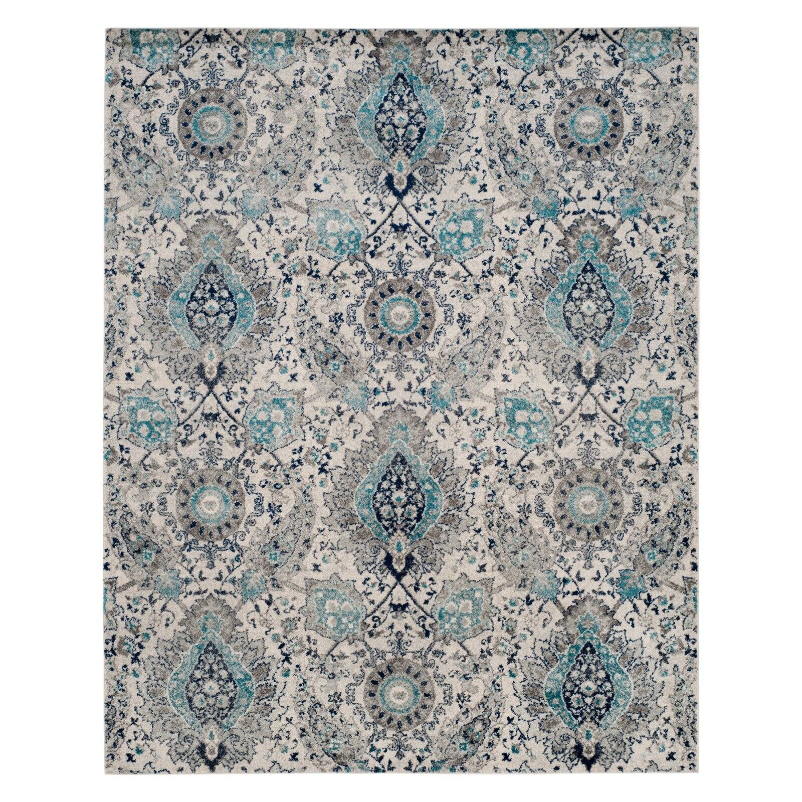 Round 79" Gray Cotton and Synthetic Easy Care Rug