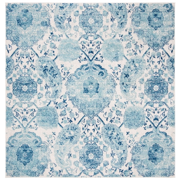 SAFAVIEH Madison Hope Floral Area Rug, Cream/Turquoise, 6'7" x 6'7" Square