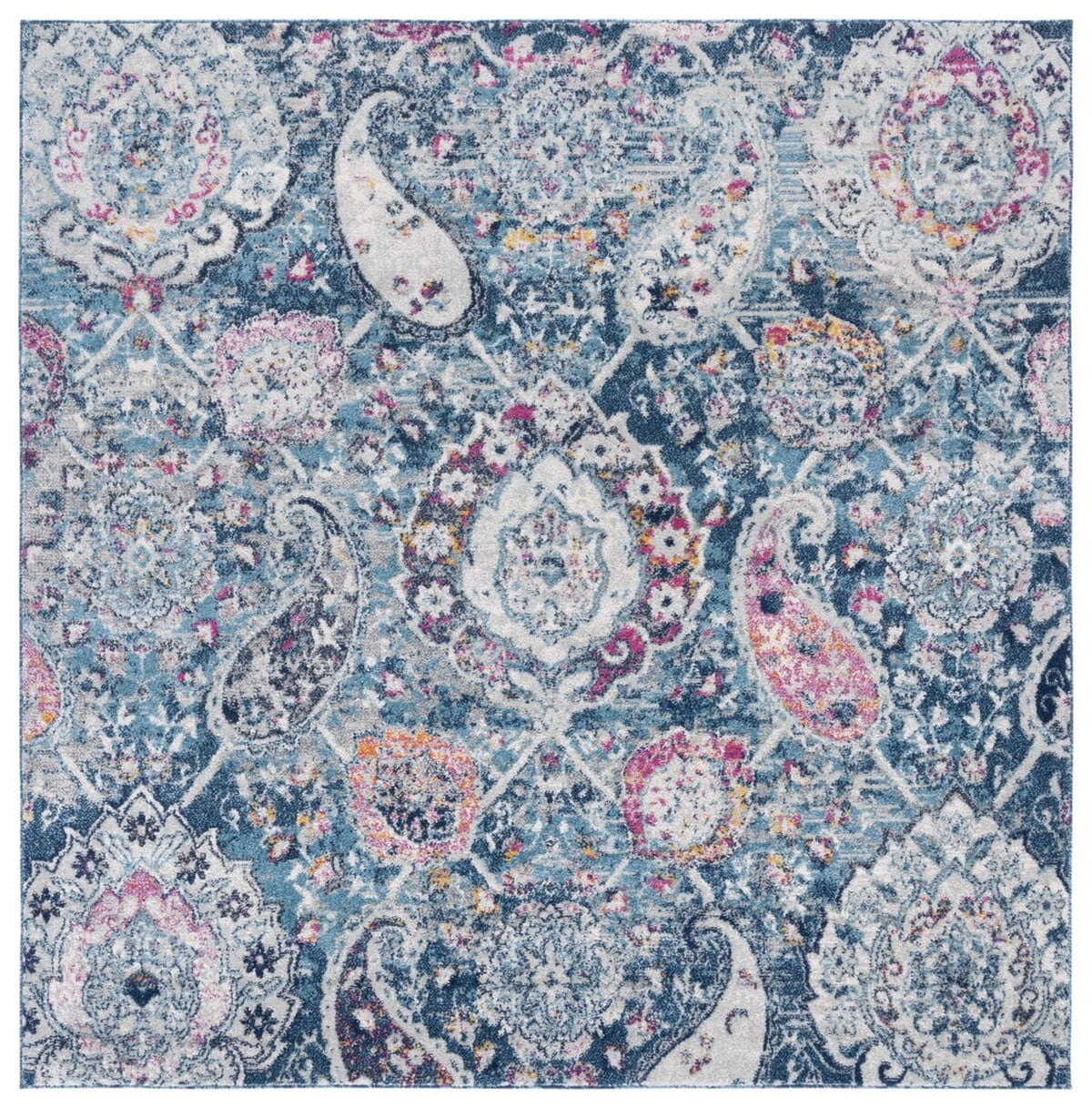Boho Chic Glam Paisley Bluegrey Square Synthetic Area Rug