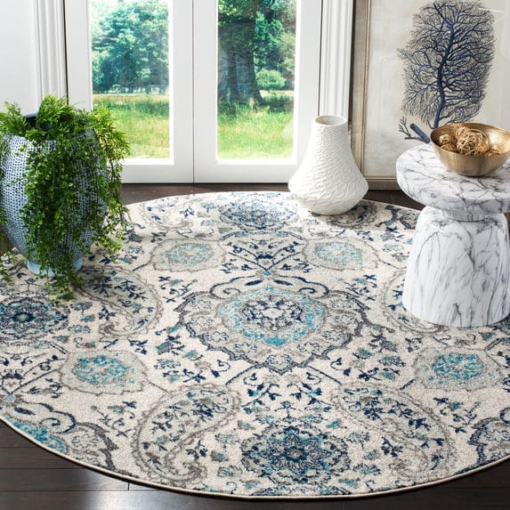 SAFAVIEH Madison Hope Floral Paisley Area Rug, Cream/Light Grey, 4' x 4' Round