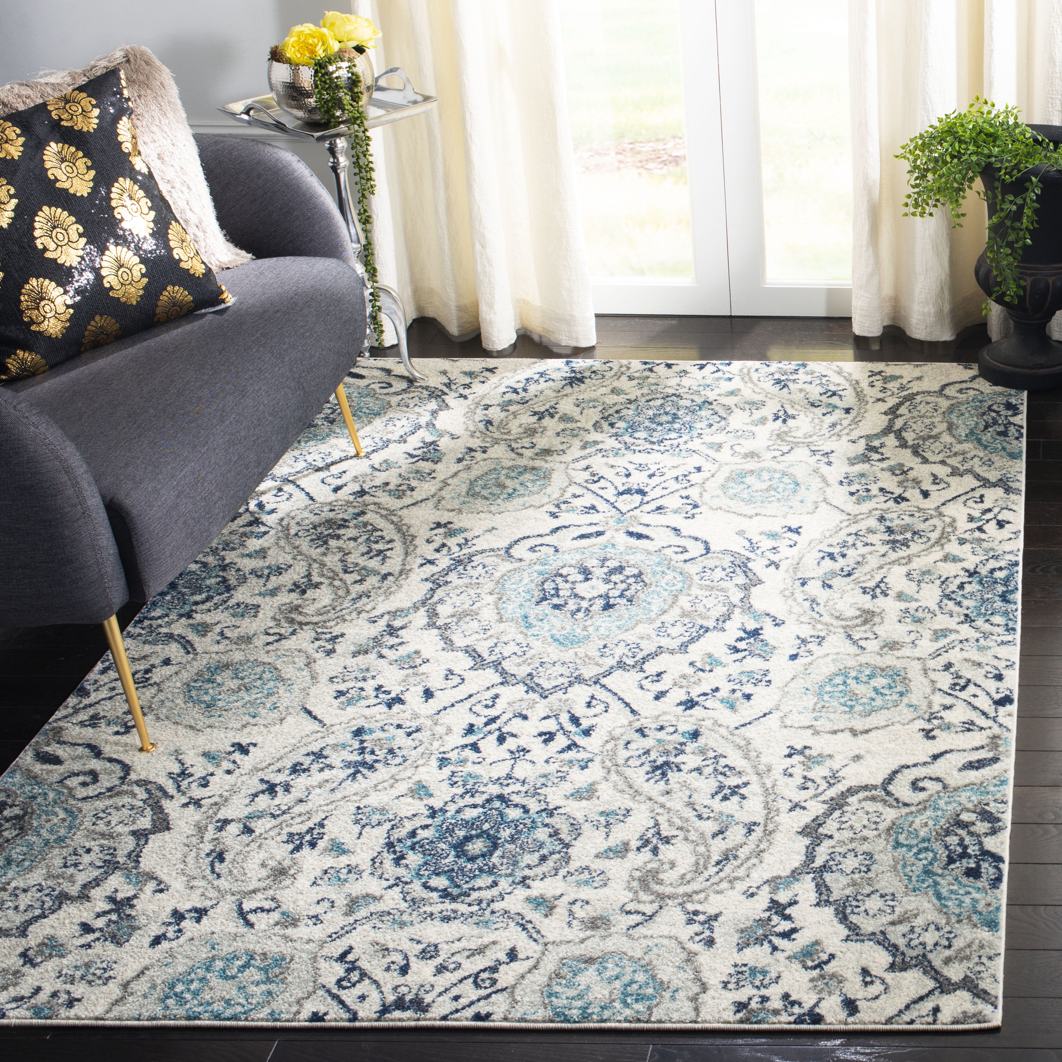 47" Square Gray Synthetic Easy Care Area Rug