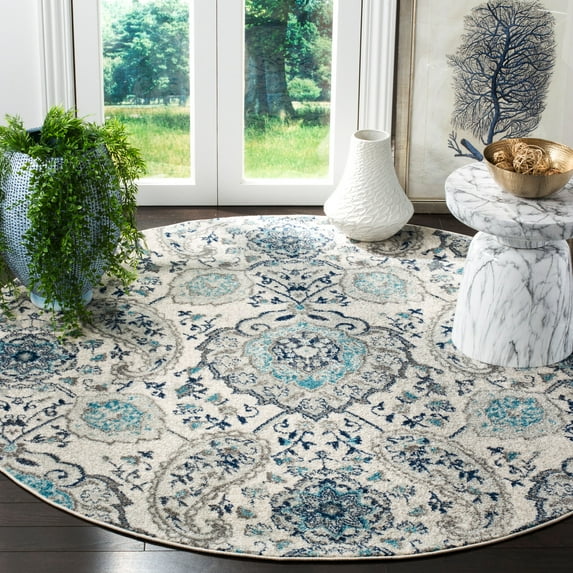 SAFAVIEH Madison Hope Floral Paisley Area Rug, Cream/Light Grey, 5' x 5' Round