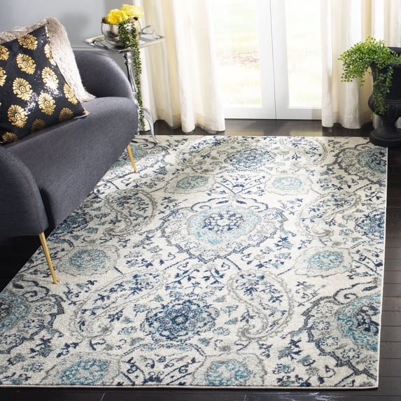 SAFAVIEH Madison Hope Floral Paisley Area Rug, Cream/Light Grey, 5' x 5' Square