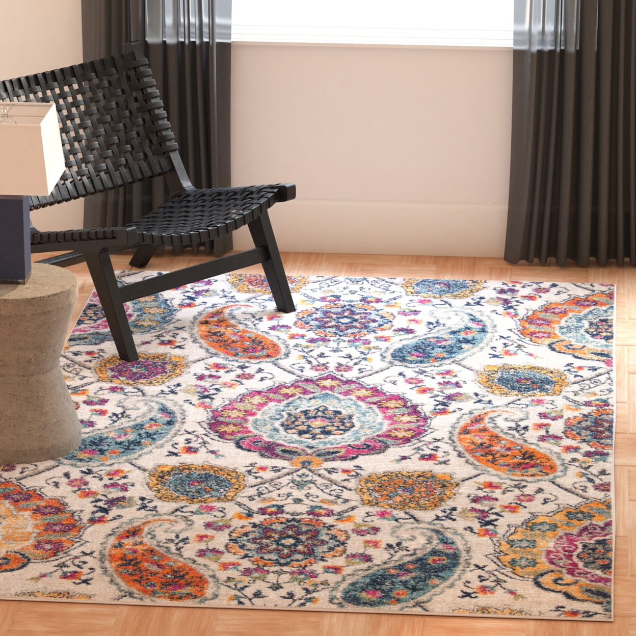 Madison Cream and Multicolor 8' x 10' Synthetic Area Rug