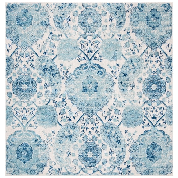 Safavieh Madison Boho, Paisley Power Loomed Off-White Floral Area Rugs, 4' x 4' Square, Stain Resistant