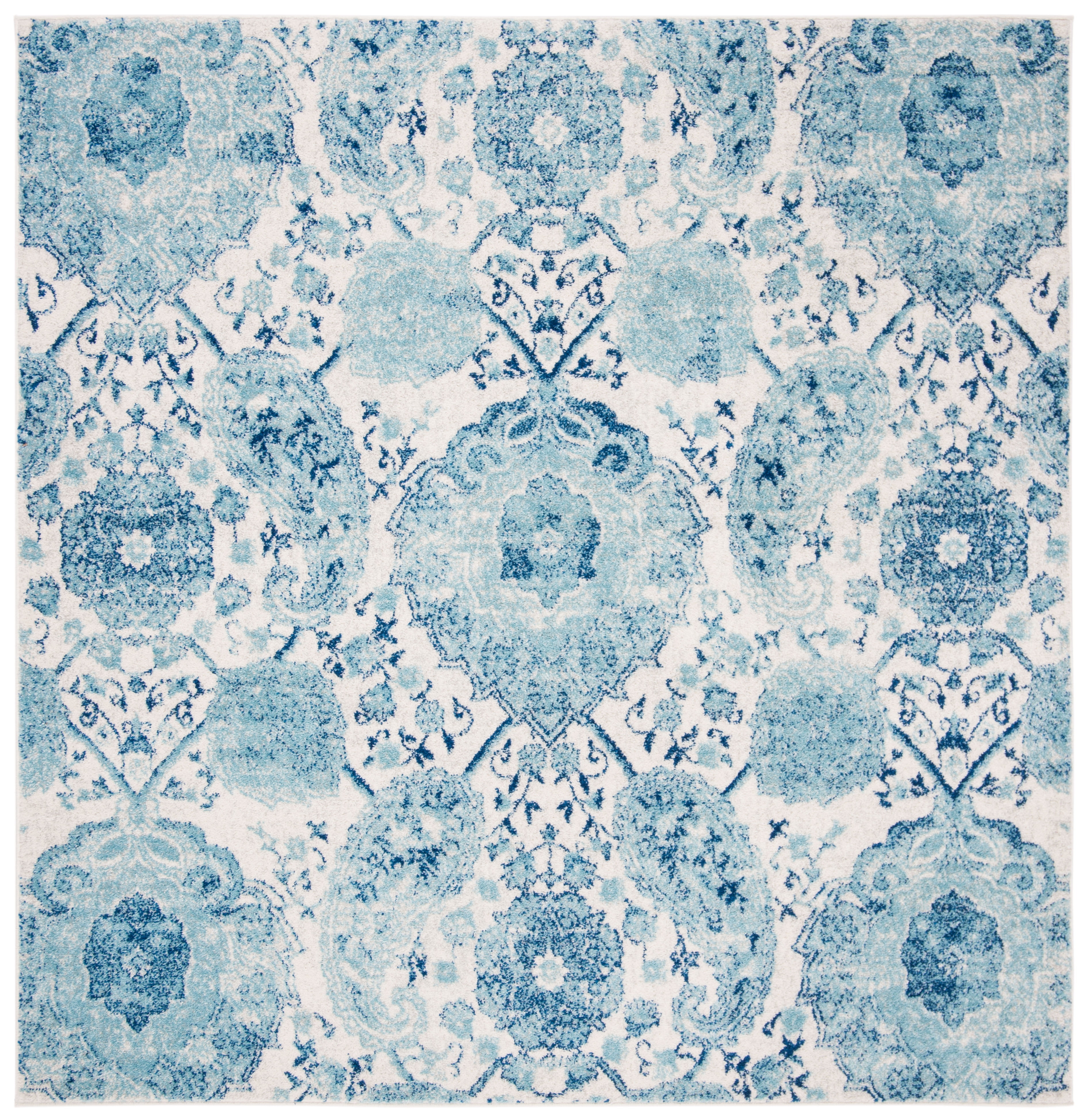 SAFAVIEH Madison Hope Floral Area Rug, Cream/Turquoise, 5'3" x 5'3" Square