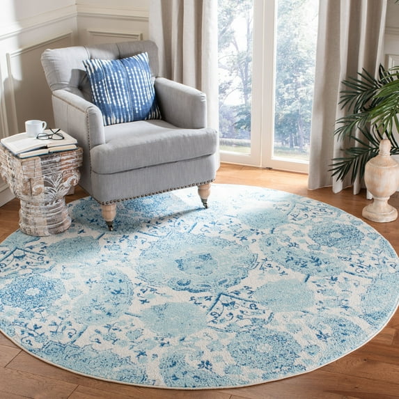 SAFAVIEH Madison Hope Floral Paisley Area Rug, Cream/Turquoise, 6'7" x 6'7" Round