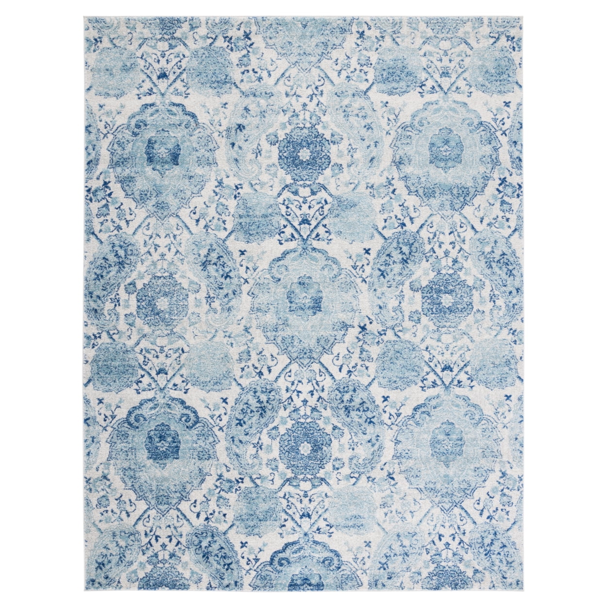Beige and Turquoise Synthetic Reversible 8' x 10' Area Rug