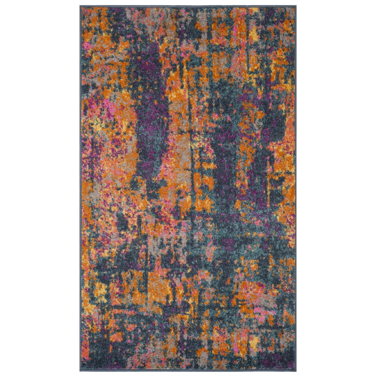 Blue and Orange Hand-Knotted Synthetic Area Rug