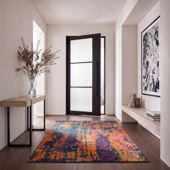 Safavieh Madison Ivory Abstract Area Rug, Blue/Orange, 5'1" x 7'6"