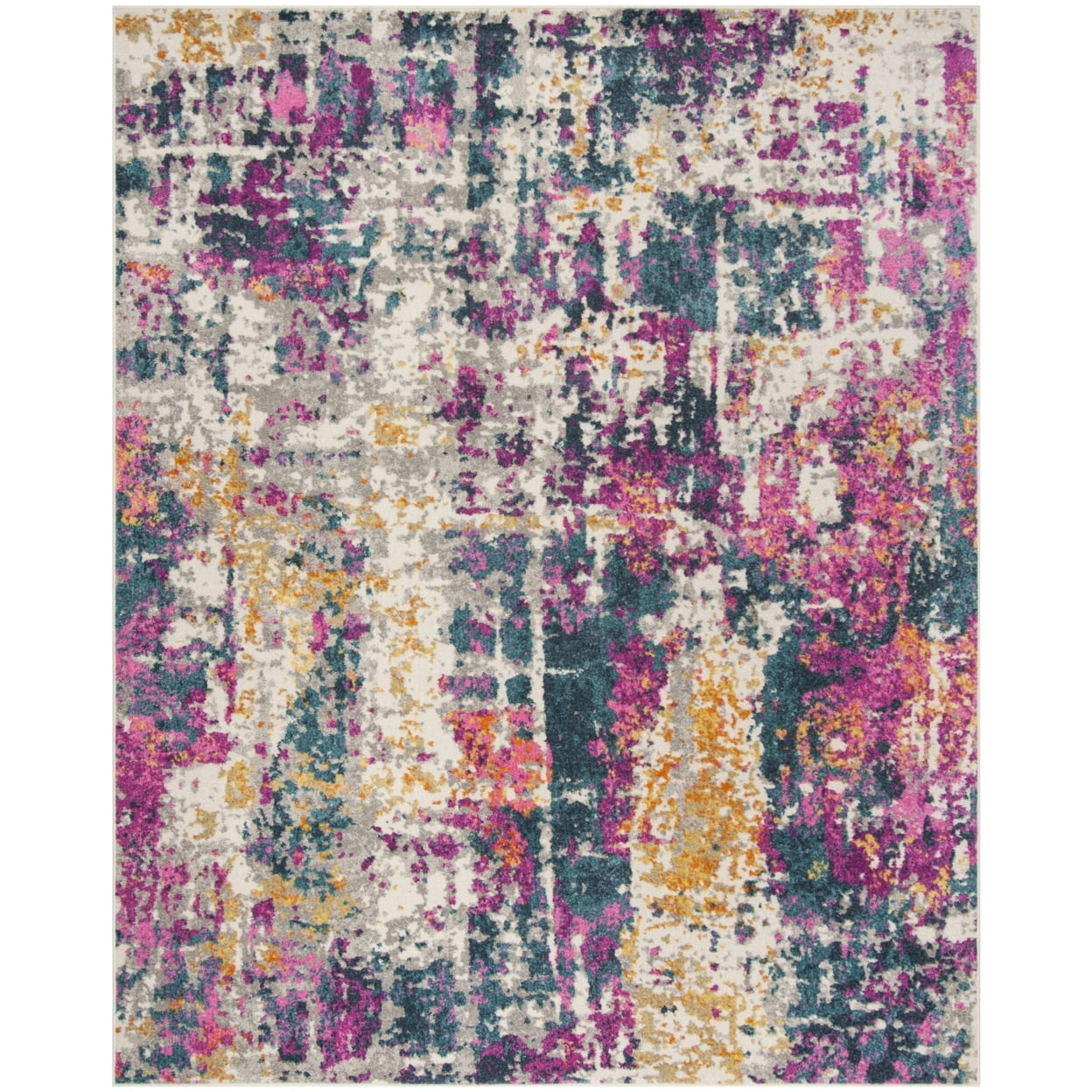 Ivory and Blue Abstract Hand-knotted Synthetic Area Rug