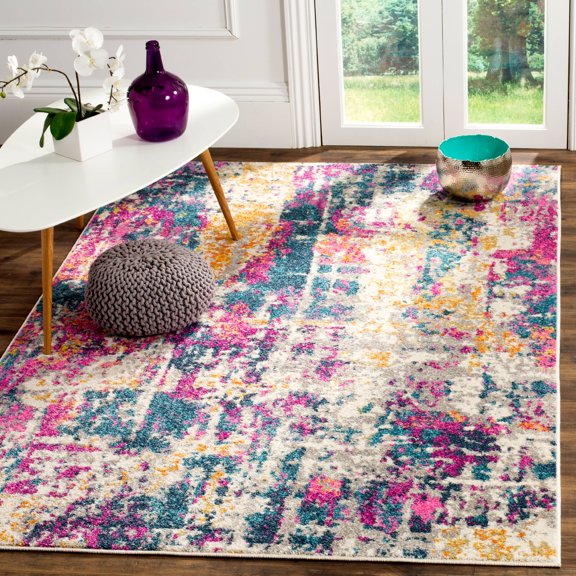 SAFAVIEH Madison Ivory Abstract Area Rug, Ivory/Blue, 6'7" x 6'7" Square