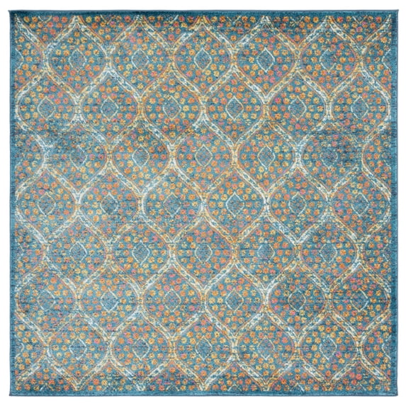 SAFAVIEH Madison Ivy Geometric Floral Area Rug, Blue/Orange, 6'7" x 6'7" Square