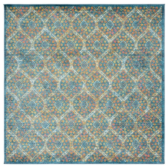 SAFAVIEH Madison Ivy Geometric Floral Area Rug, Blue/Orange, 6'7" x 6'7" Square