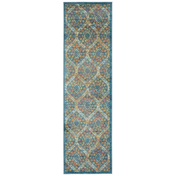 SAFAVIEH Madison Ivy Geometric Floral Runner Rug, Blue/Orange, 2'3" x 8'