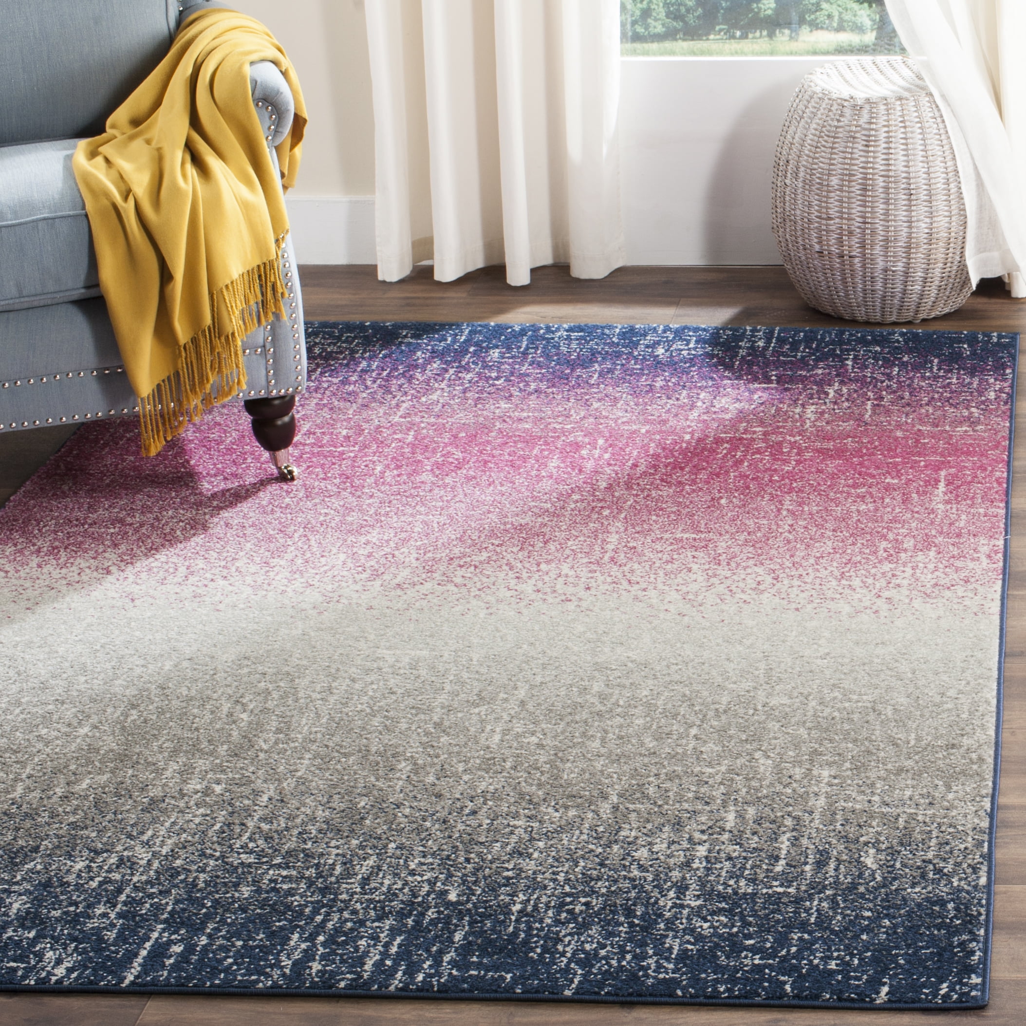 Fuchsia and Navy Abstract 3' x 5' Synthetic Area Rug