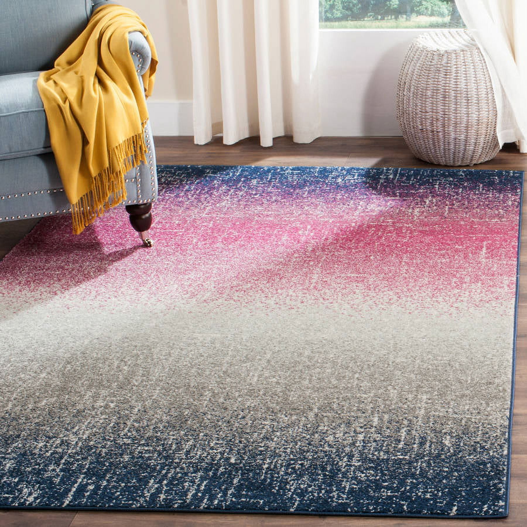 Fuchsia and Navy Boho Chic Synthetic Area Rug