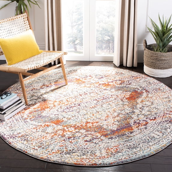 Safavieh Madison Jayme Oriental Area Rug, Light Gray/Rust, 6'7" x 6'7" Round