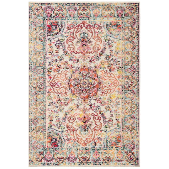SAFAVIEH Madison Jefferson Distressed Area Rug, Ivory/Red, 4' x 6'