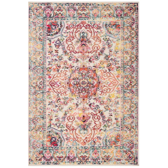SAFAVIEH Madison Jefferson Distressed Area Rug, Ivory/Red, 4' x 6'