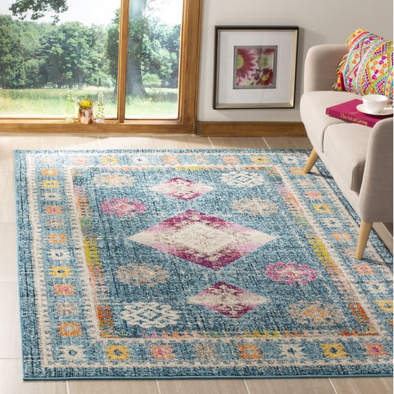 SAFAVIEH Madison Jessika Southwestern Bordered Area Rug, Blue/Fuchsia, 4' x 6'
