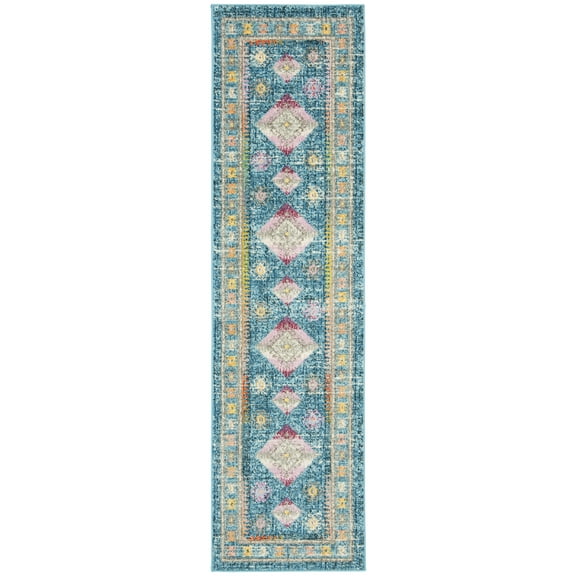 SAFAVIEH Madison Jessika Southwestern Bordered Runner Rug, Blue/Fuchsia, 2'2" x 8'