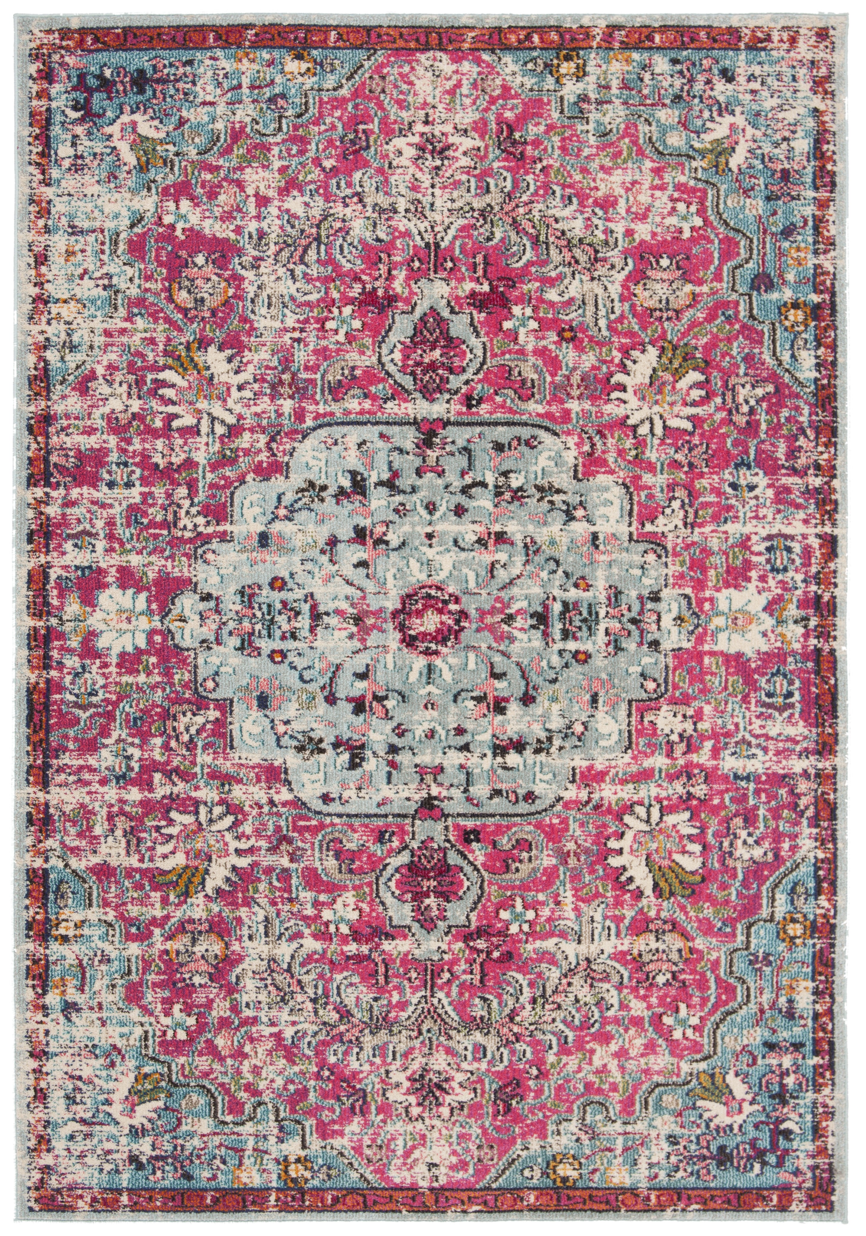 Fuchsia & Teal Round Synthetic Easy-Care Area Rug 59"