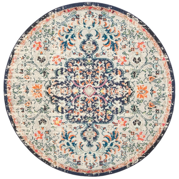SAFAVIEH Madison Joandra Vintage Floral Area Rug, Beige/Black, 5' x 5' Round