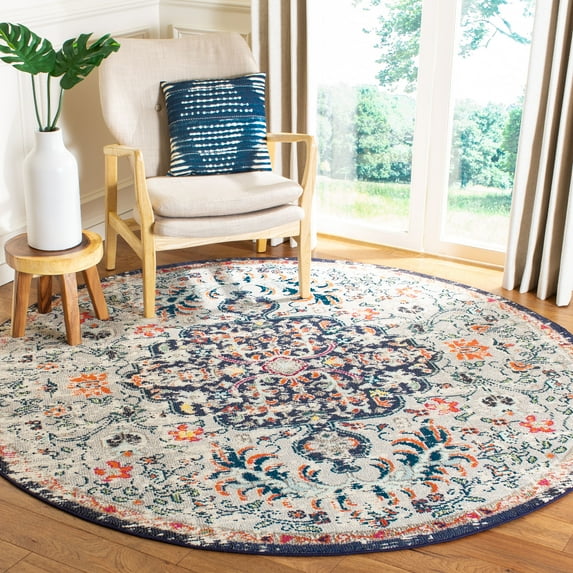 SAFAVIEH Madison Joandra Vintage Floral Area Rug, Beige/Black, 6'7" x 6'7" Round