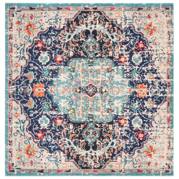 SAFAVIEH Madison Joandra Vintage Floral Area Rug, Black/Teal, 11' x 11' Square