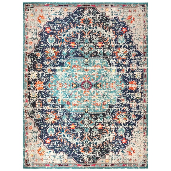 SAFAVIEH Madison Joandra Vintage Floral Area Rug, Black/Teal, 12' x 18'