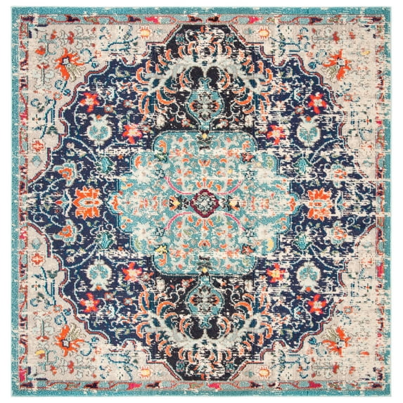 SAFAVIEH Madison Joandra Vintage Floral Area Rug, Black/Teal, 5' x 5' Square