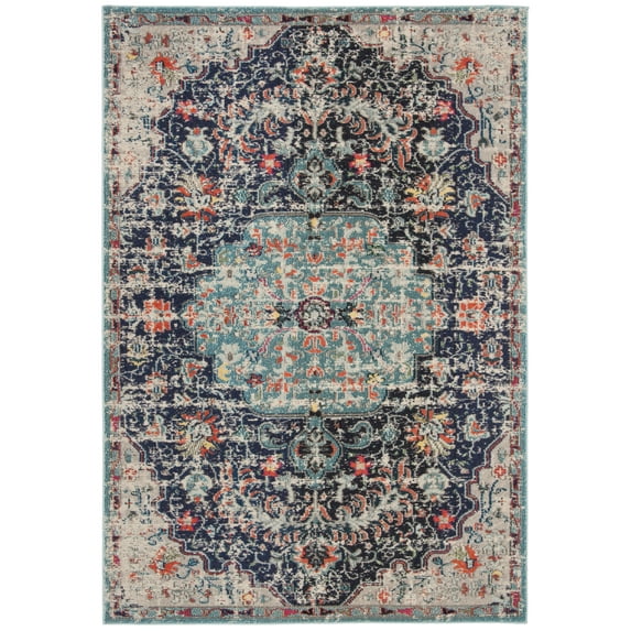 SAFAVIEH Madison Joandra Vintage Floral Area Rug, Black/Teal, 5' x 7'