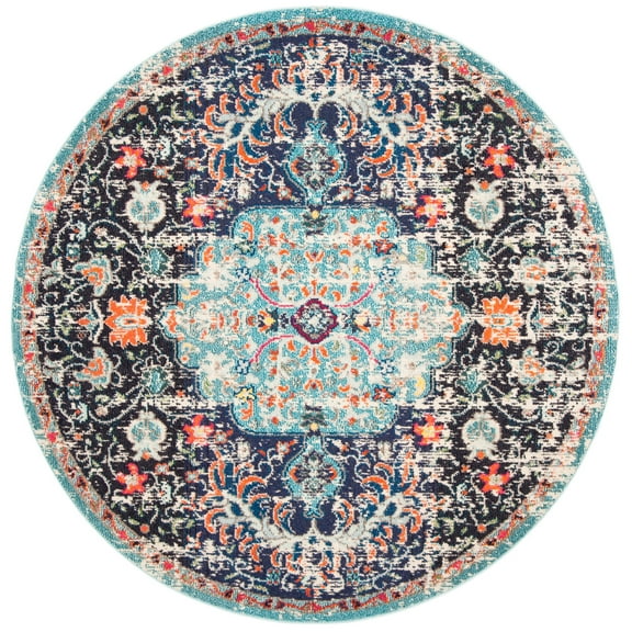 SAFAVIEH Madison Joandra Vintage Floral Area Rug, Black/Teal, 9' x 9' Round