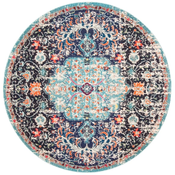 SAFAVIEH Madison Joandra Vintage Floral Area Rug, Black/Teal, 9' x 9' Round