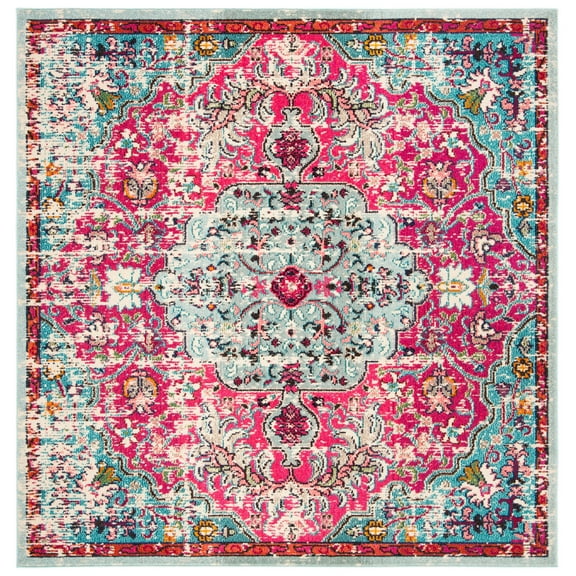 SAFAVIEH Madison Joandra Vintage Floral Area Rug, Fuchsia/Teal, 10' x 10' Square