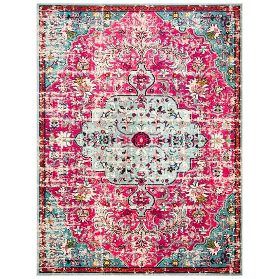 SAFAVIEH Madison Joandra Vintage Floral Area Rug, Fuchsia/Teal, 10' x 14'