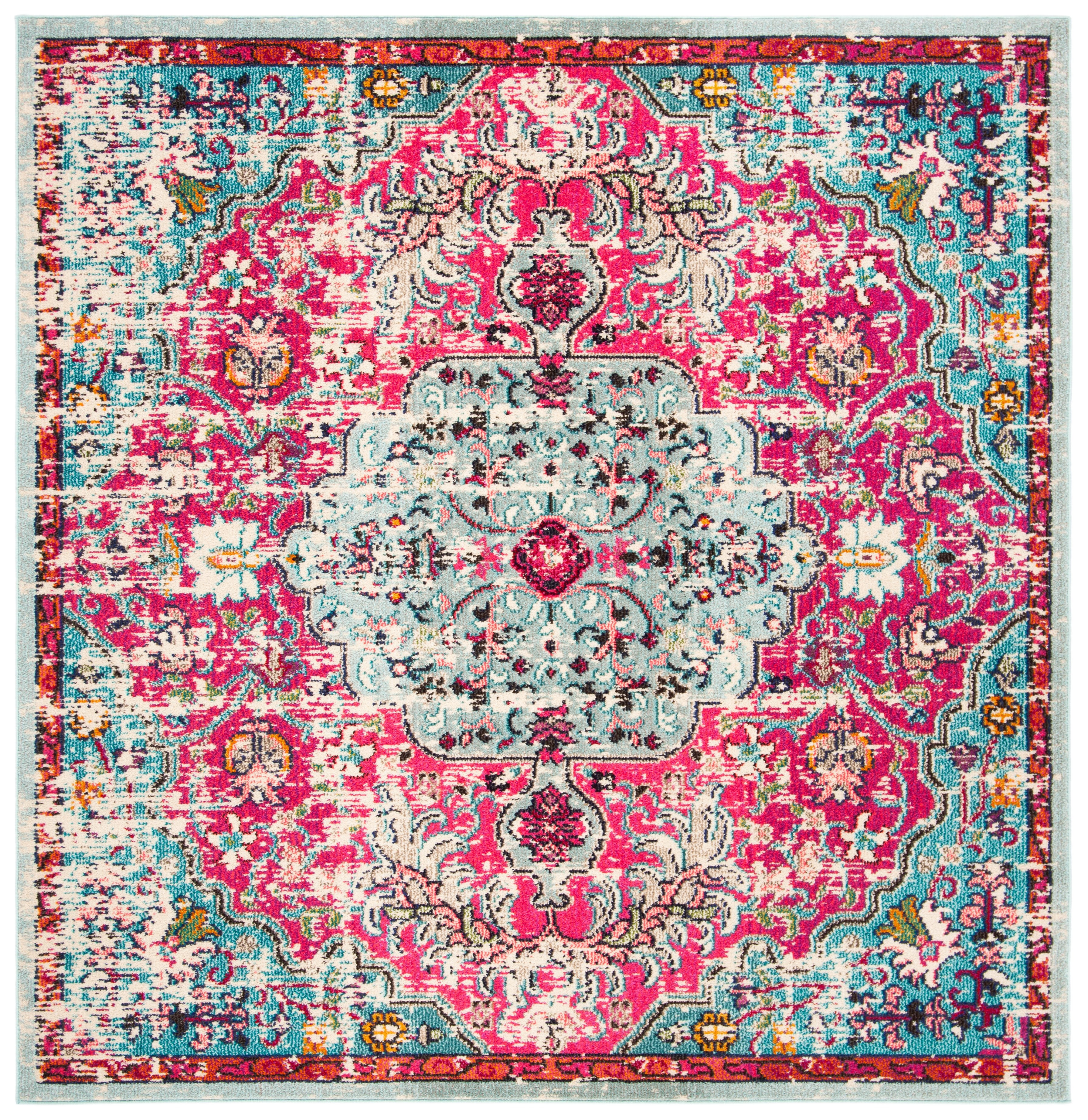 SAFAVIEH Madison Area Rug – 6’ X 9’, Blue & Fuchsia Boho Floral Design, Non-Shedding & Stain Resistant, High Traffic Living Room, Bedroom, Durable Synthetic Pile
