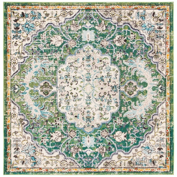 SAFAVIEH Madison Joandra Vintage Floral Area Rug, Green/Turquoise, 3' x 3' Square